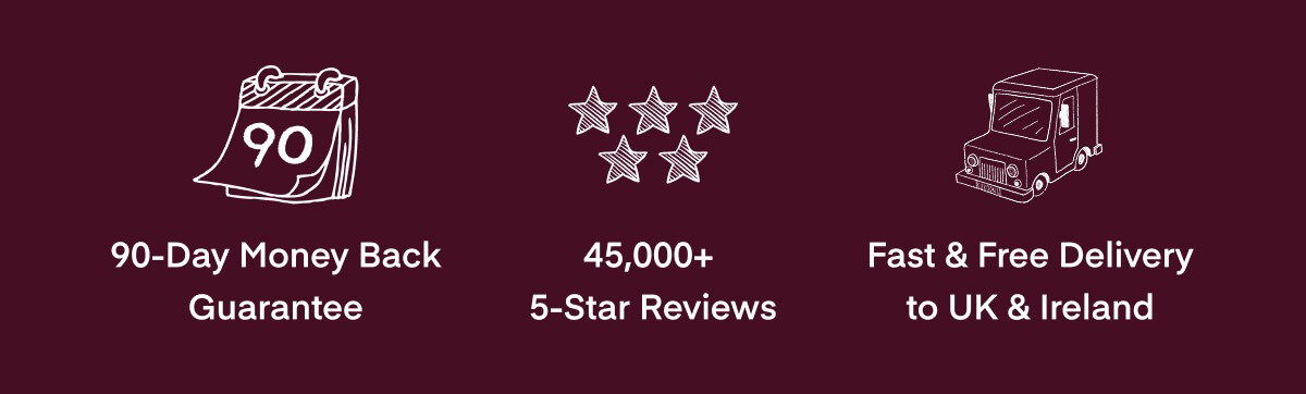 90-Day Money Back Guarantee | 45,000+ 5-Star Reviews | Fast & Free Delivery to UK & Ireland