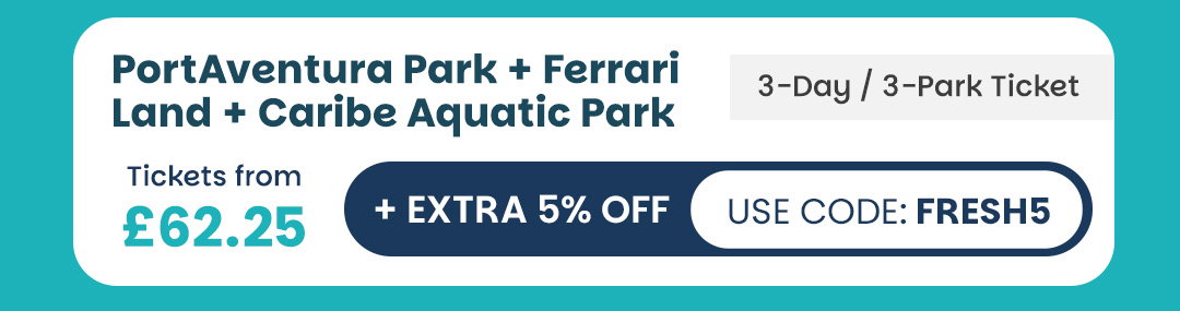 PortAventura Park + Ferrari Land + Caribe Aquatic Park: 3 Day, 3 Park Ticket!