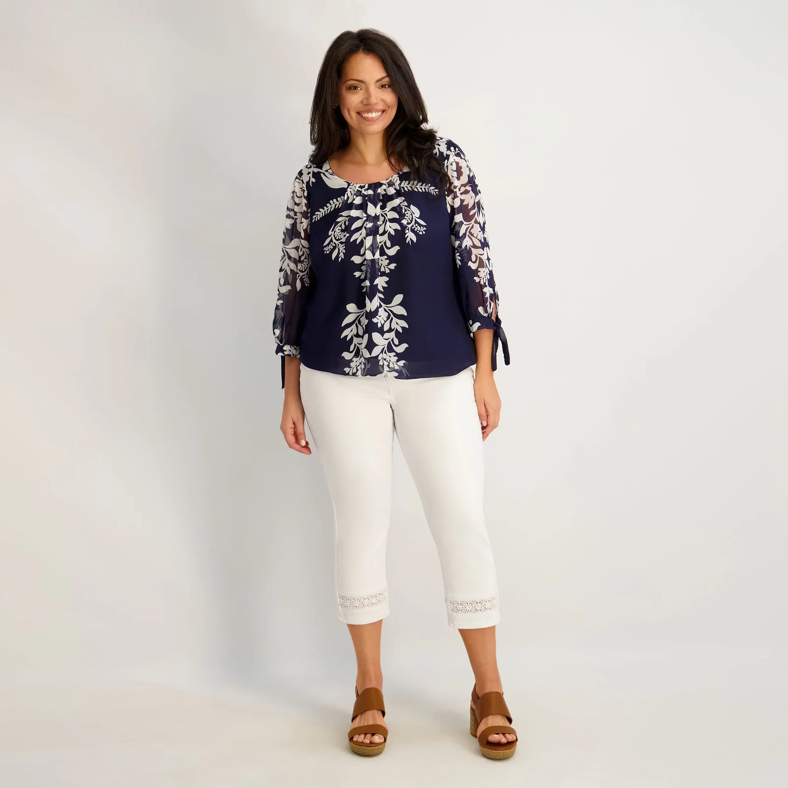 Image of Westport Signature Crochet Capri in White - Plus