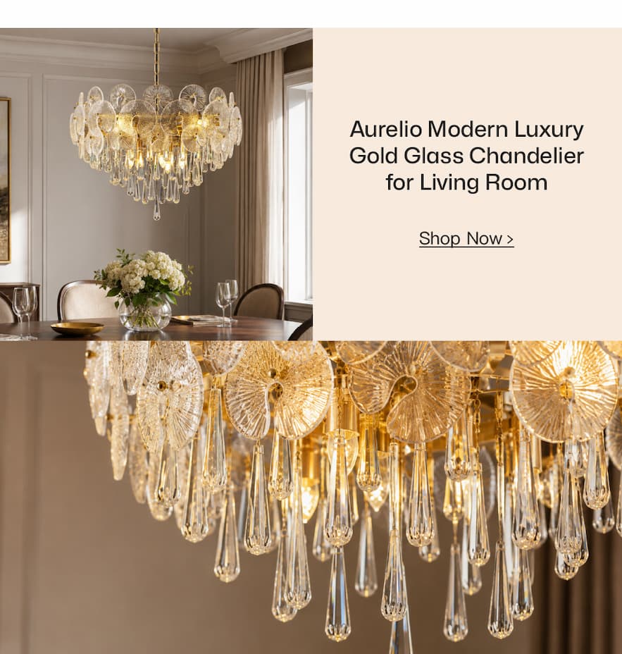 Aurelio Modern Luxury Gold Glass Chandelier for Living Room