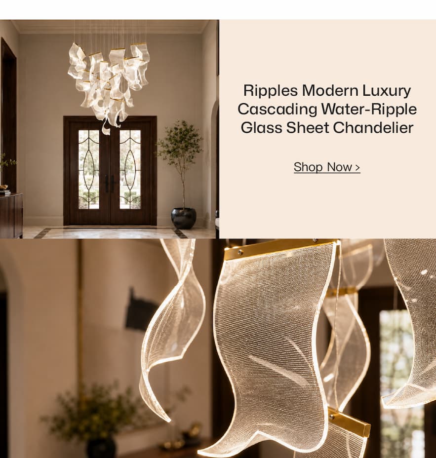 Ripples Modern Luxury Cascading Water-Ripple Glass Sheet Chandelier