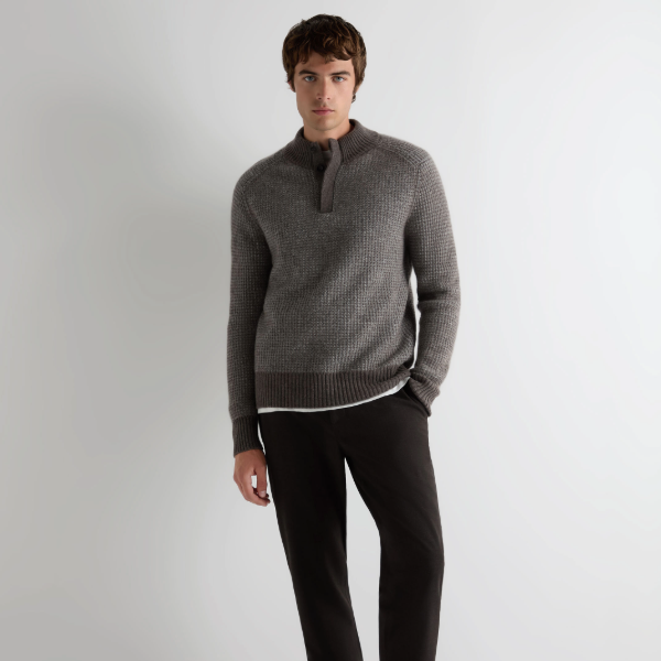 Men's Waffle Knit Half Button Cashmere Jumper
