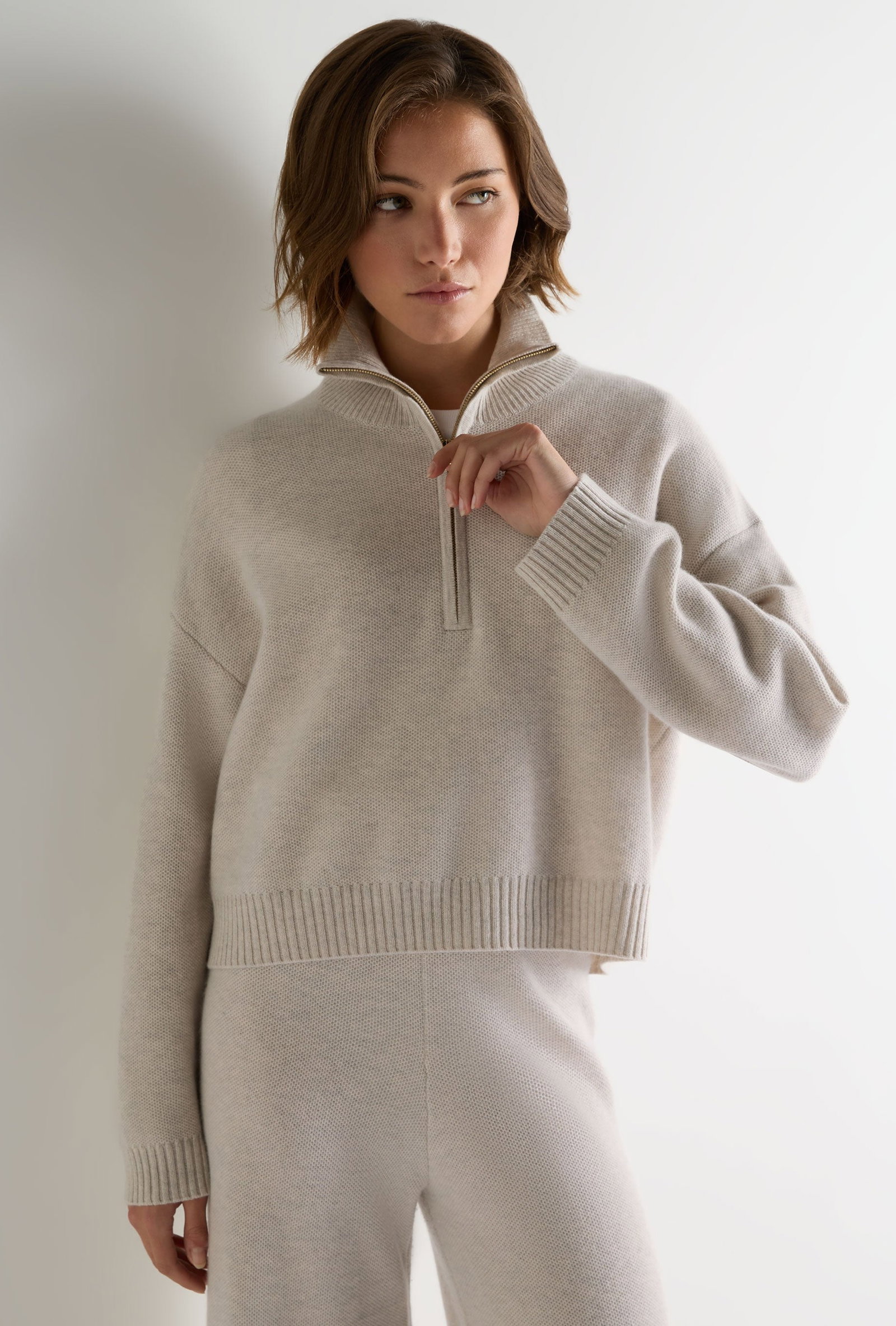 Women's Honeycomb Quarter-Zip Cashmere Jumper