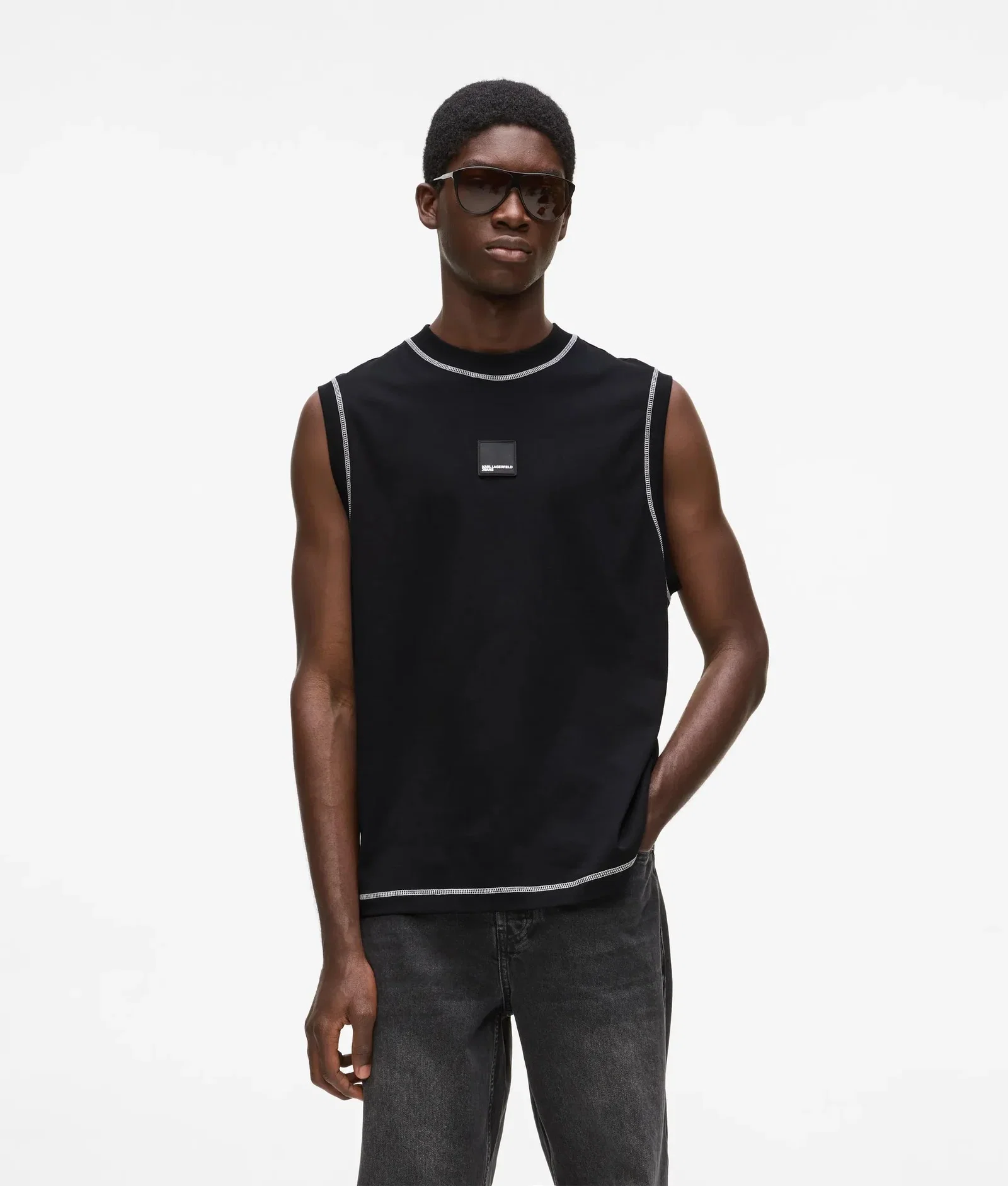 Image of Relaxed contrast stitch tank top