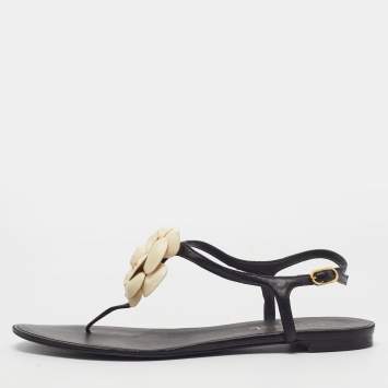 Size 40.5 Black Leather Flower