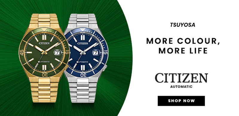 Tsuyosa automatic Citizen watches, one yellow gold-tone and one silver-tone watch. Click shop now.