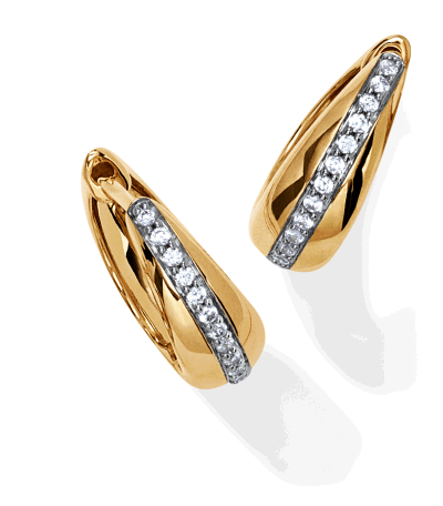 Yellow gold huggie earrings featuring a row of round diamonds in a sleek crossover design.