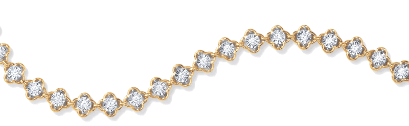 Yellow gold diamond tennis bracelet featuring round brilliant diamonds in scalloped station settings.