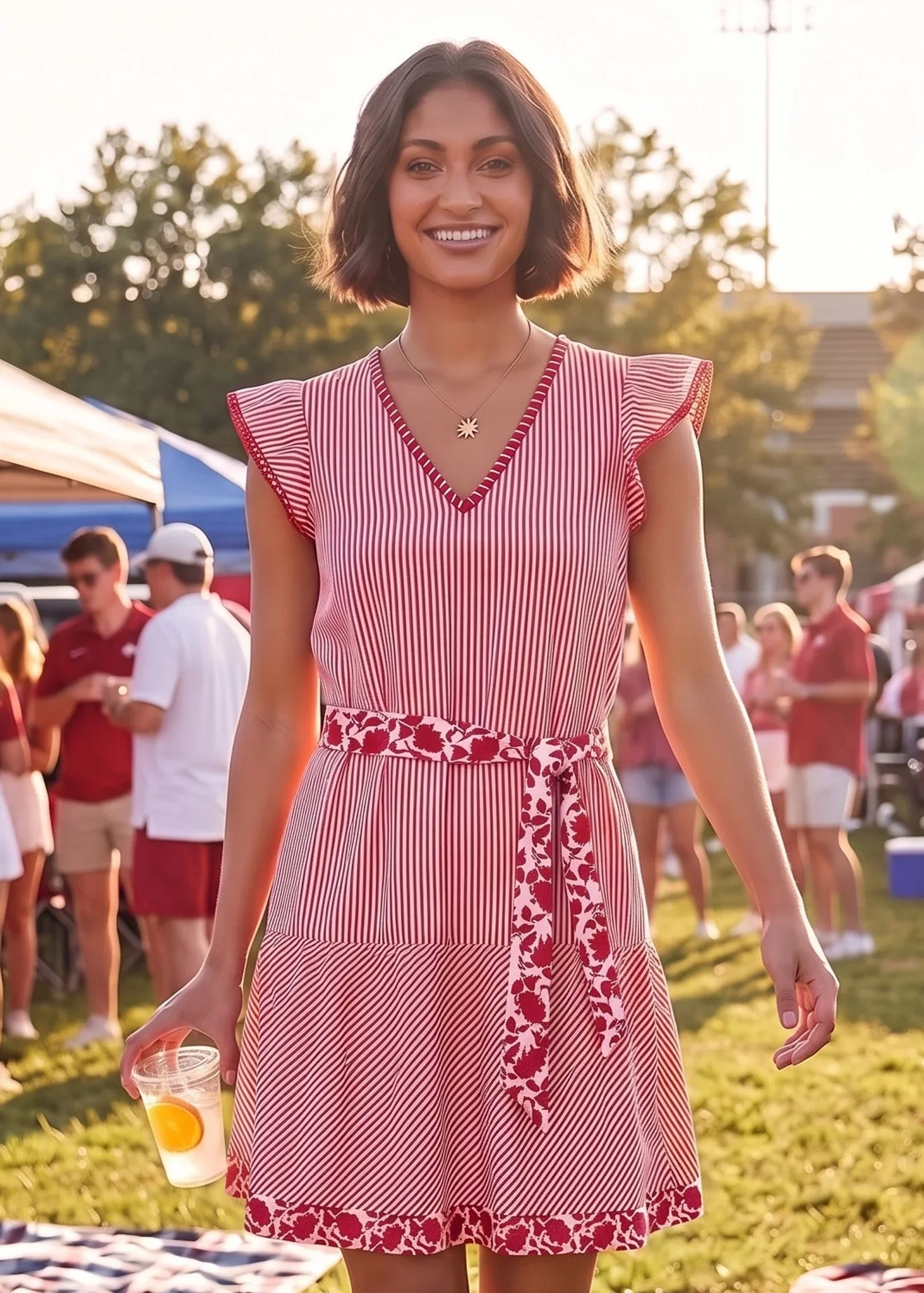 Image of Crimson Embroidered Game Day Dress