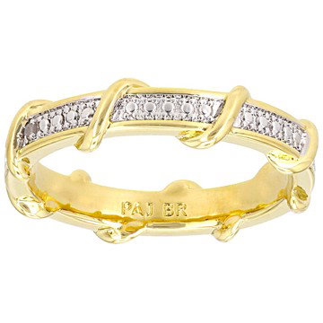 White Diamond Accent 14k Yellow Gold Over Brass Band Ring