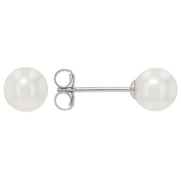 White Cultured Freshwater Pearl Rhodium Over Sterling Silver Stud Earrings