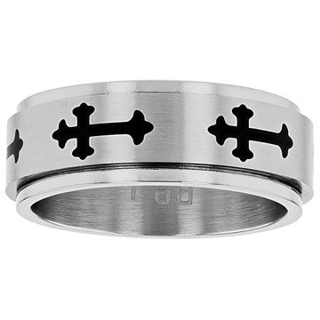 Stainless Steel 7.5mm Cross Band Spinner Ring