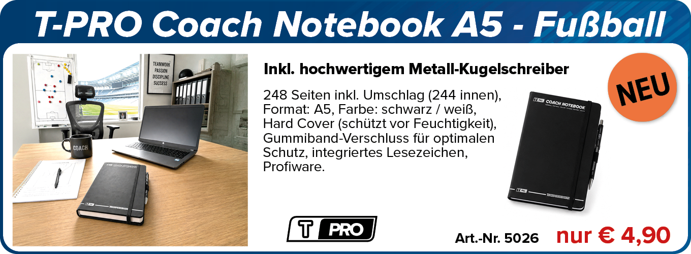 NEU! T-PRO Coach Notebook A5 - Fußball