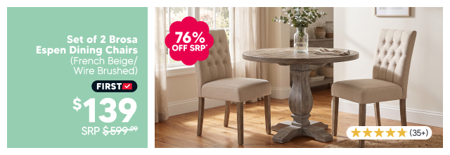 Set of 2 Brosa Espen Dining Chairs (French Beige/Wire Brushed)