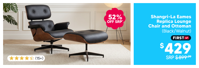 Shangri-La Eames Replica Lounge Chair and Ottoman (Black/Walnut)