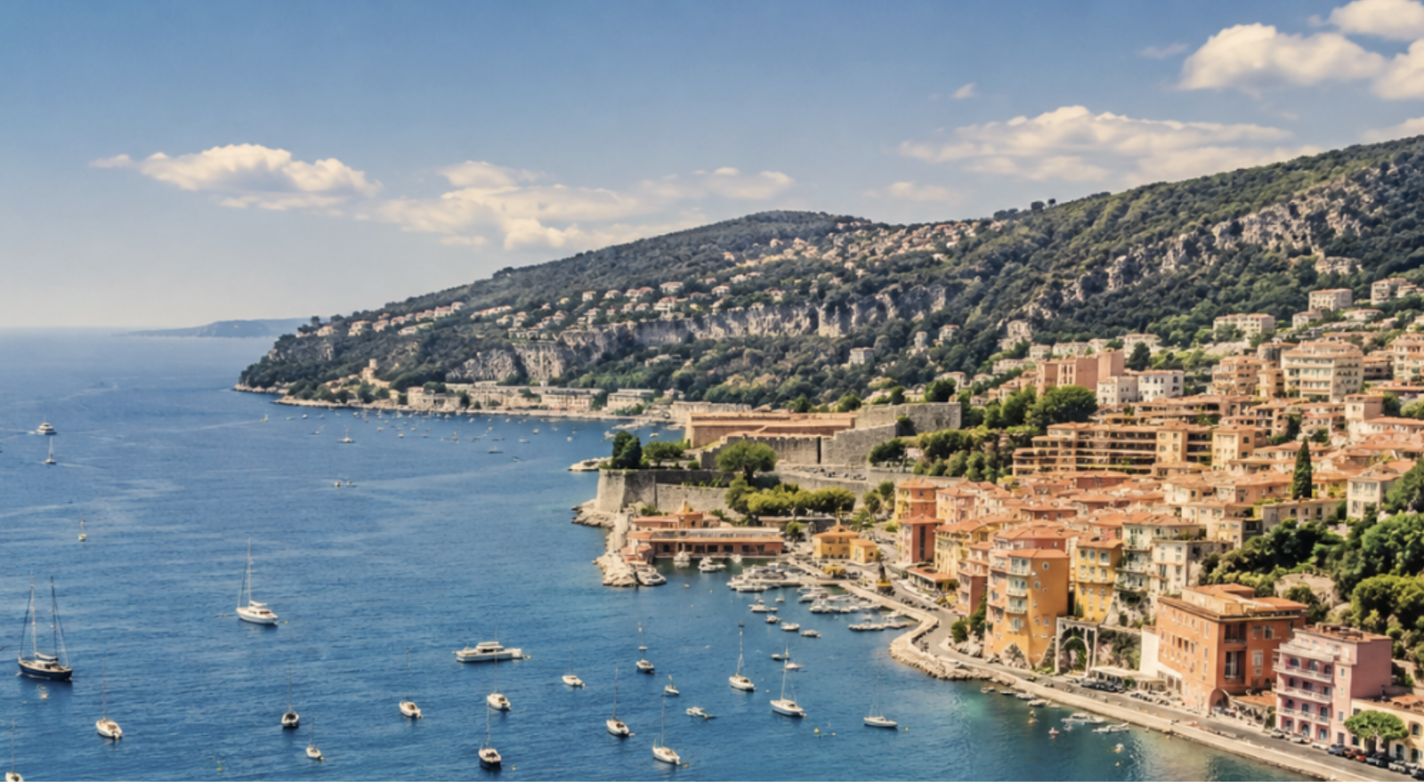 A landscape layout of the French Riviera coast