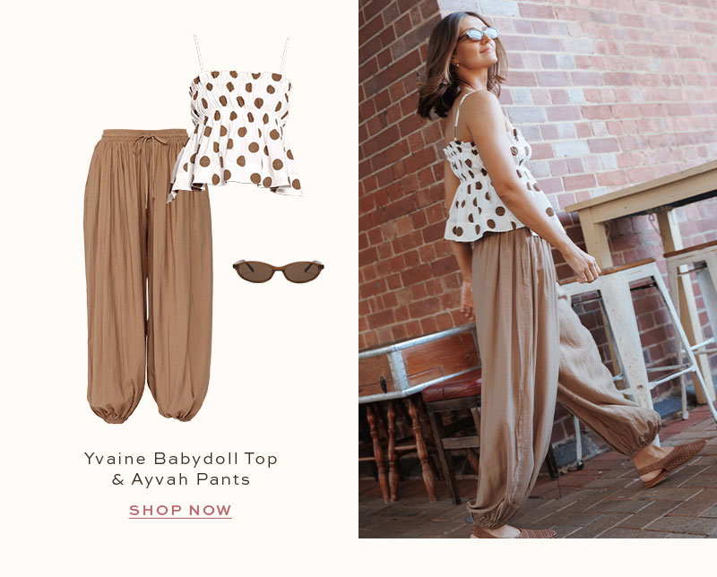 Yvaine Babydoll Top - Brown Polka Dot