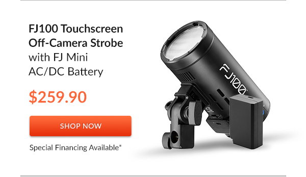 FJ100 Touchscreen Off-Camera Strobe with FJ Mini AC/DC Battery