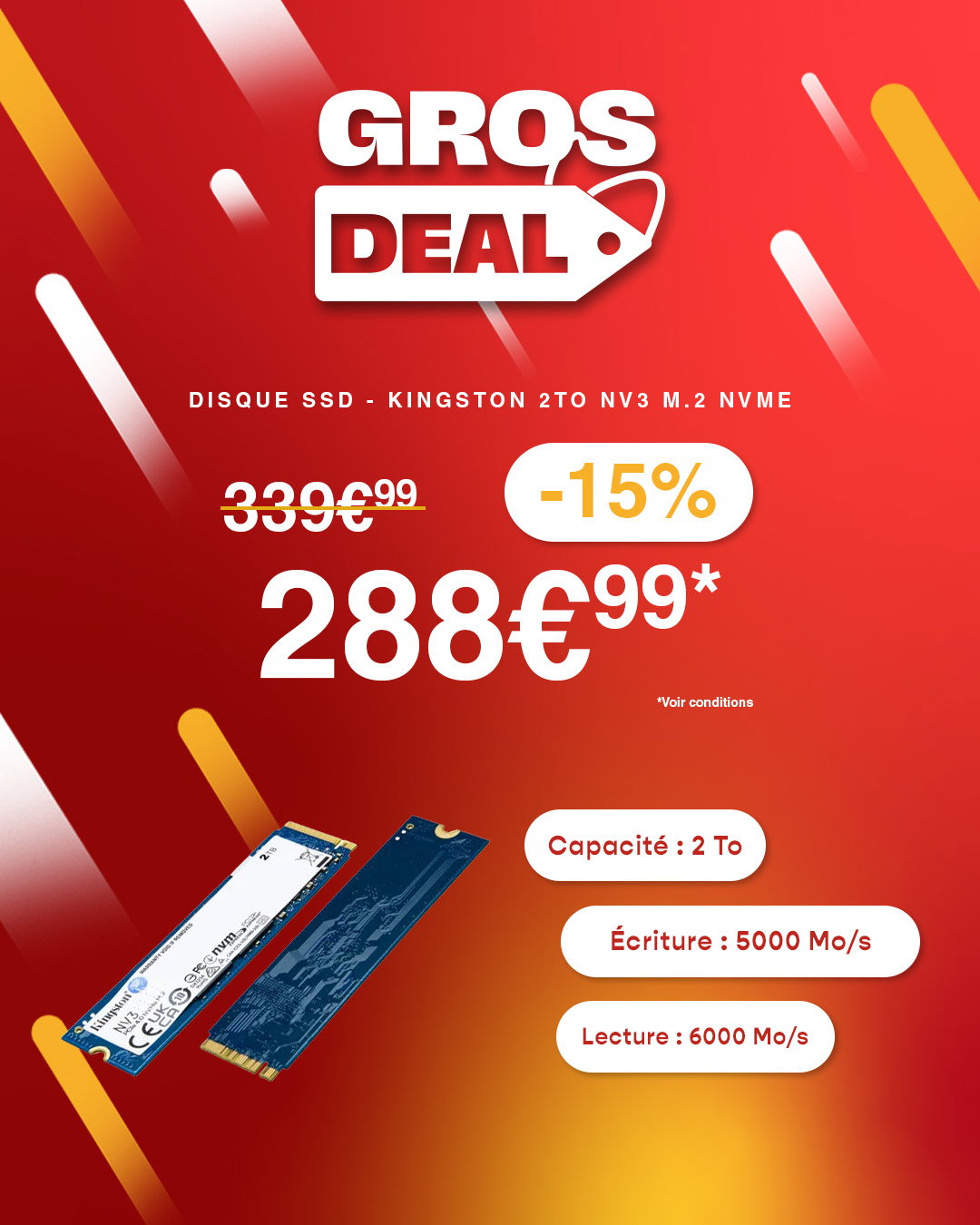 GrosDeal sur le SSD Kingston 2ToNV3 M.2 NVME à 288€99