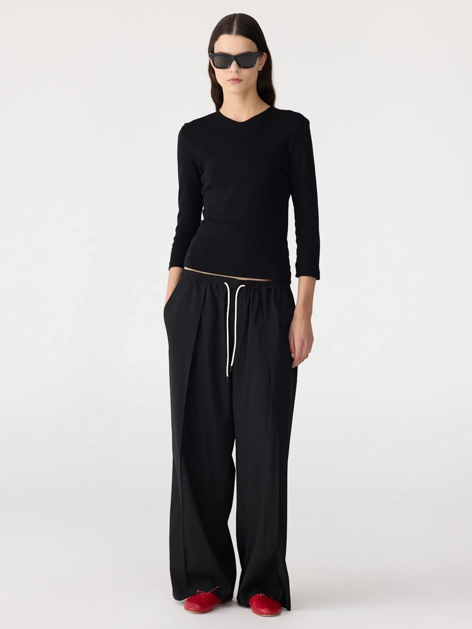 Image of Wide Leg Gathered Pant