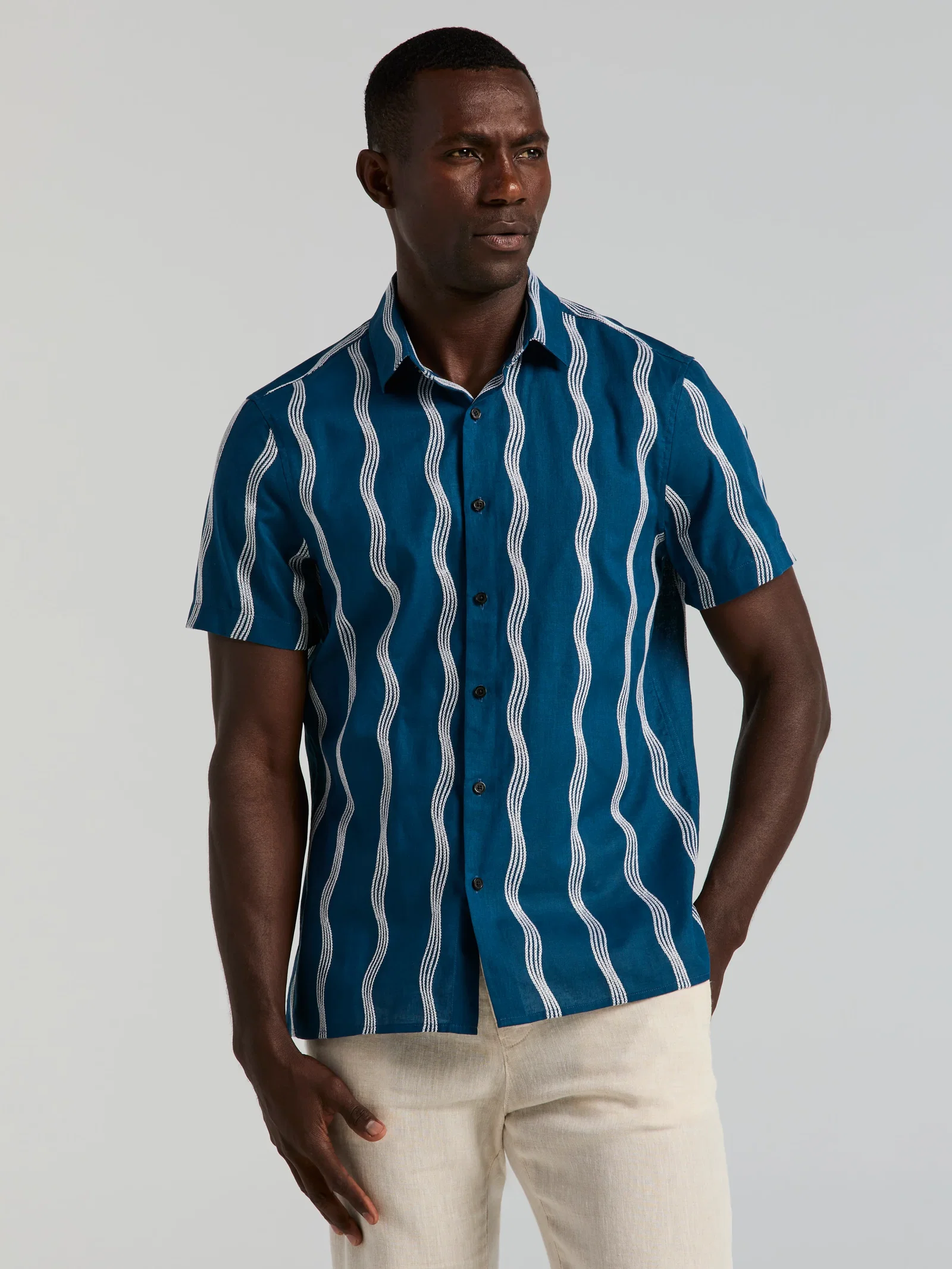 Linen Cotton Wave Print Shirt