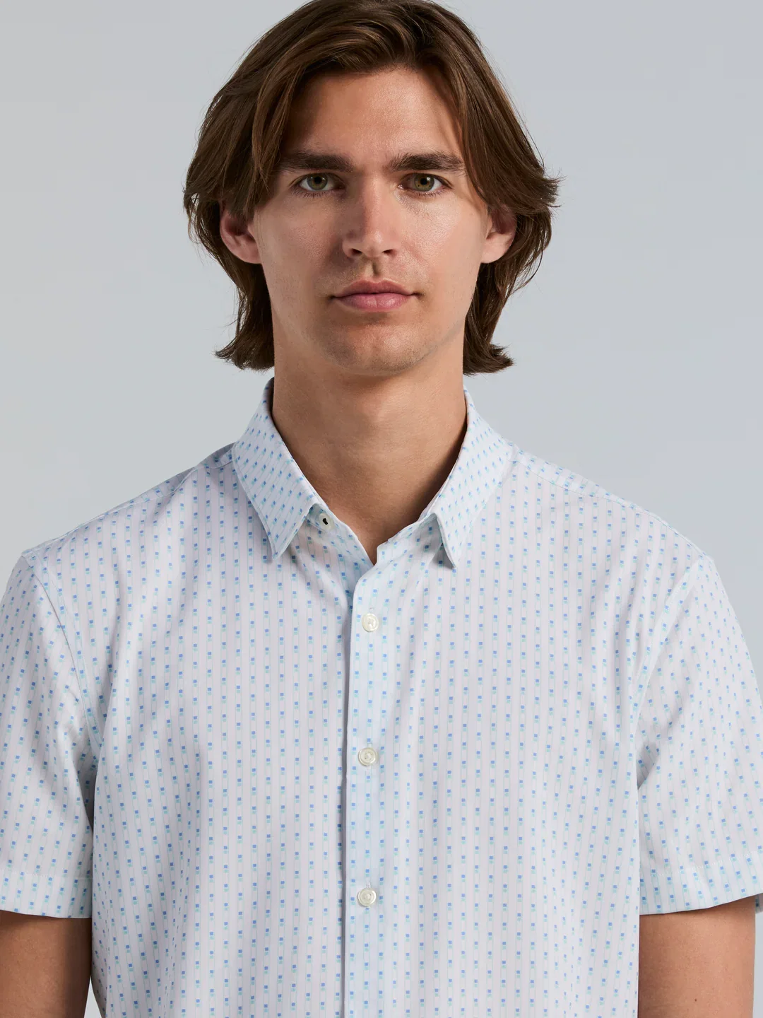 Slim Fit Total Stretch Square Print Shirt