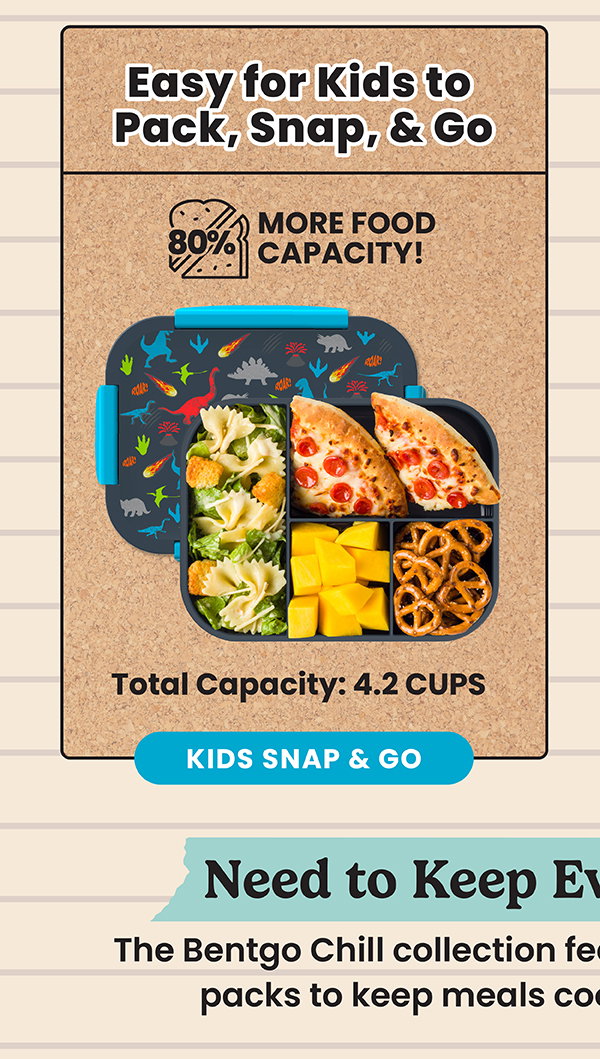 Easy For Kids To Pack, Snap & Go - More Food Capacity - Total Capacity: 4.2 Cups | Kids Snap & Go