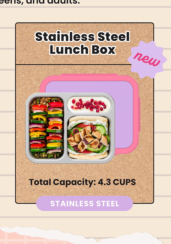 New Stainless Steel Lunch Box - Total Capacity: 4.3 Cups - Stainless Steel