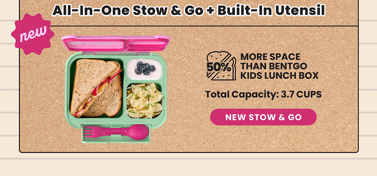 All-In-One Stow & Go + Built-in Utensil | More Space Than Bentgo Kids Lunch Box - Total Capacity: 3.7 Cups - New Stow & Go