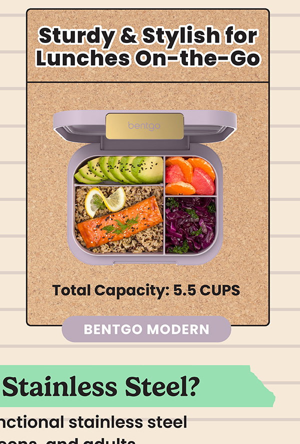 Sturdy & Stylish For Lunches On-The-Go - Total Capacity: 5.5 Cups - Bentgo Modern