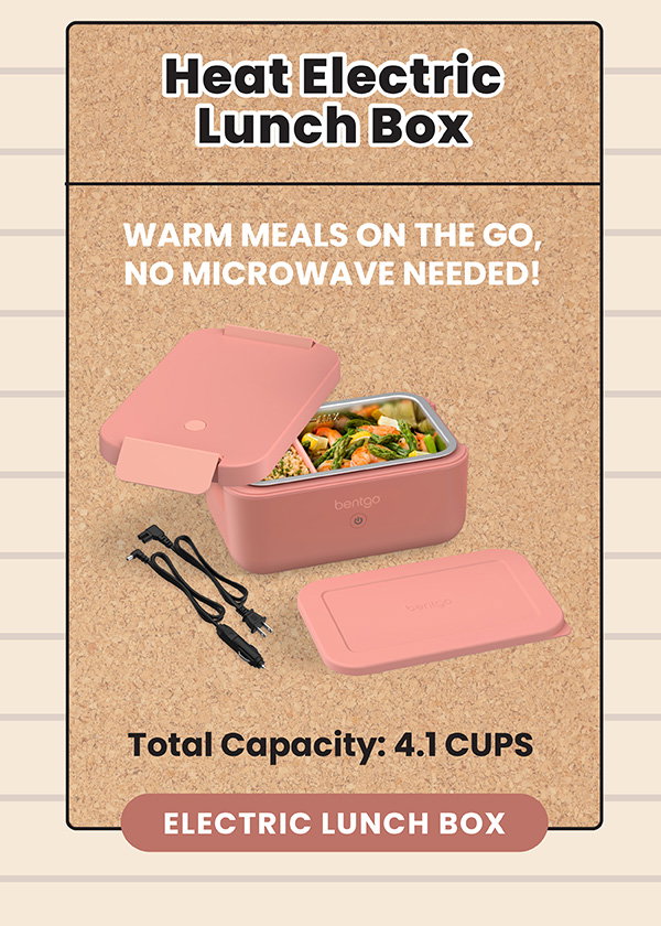 Heat Electric Lunch Box - Warm Meals On The Go. No Microwave Needed! - Total Capacity: 4.1 Cups - Electric Lunch Box