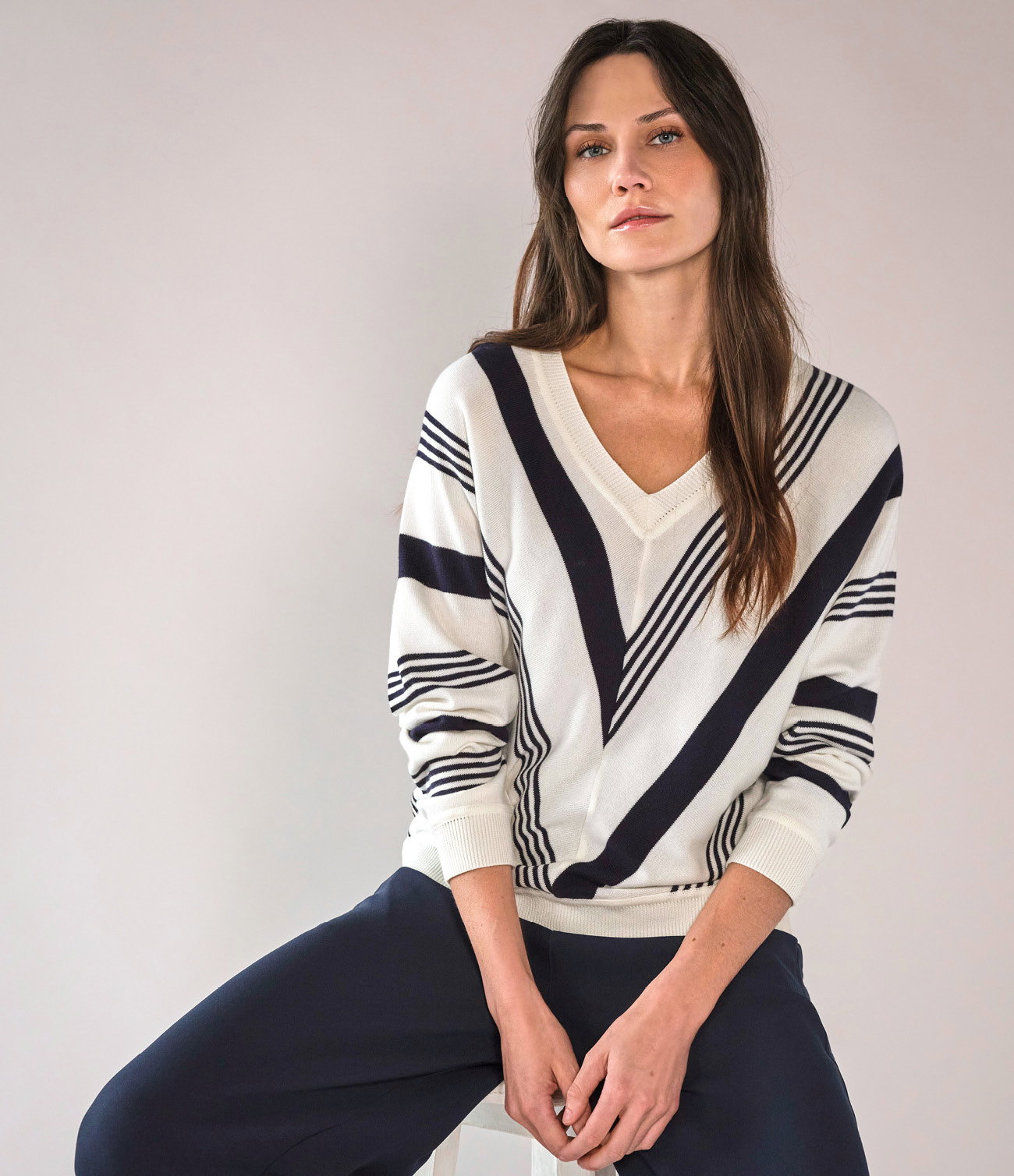 Supima Cotton Stripe Chevron Sweater