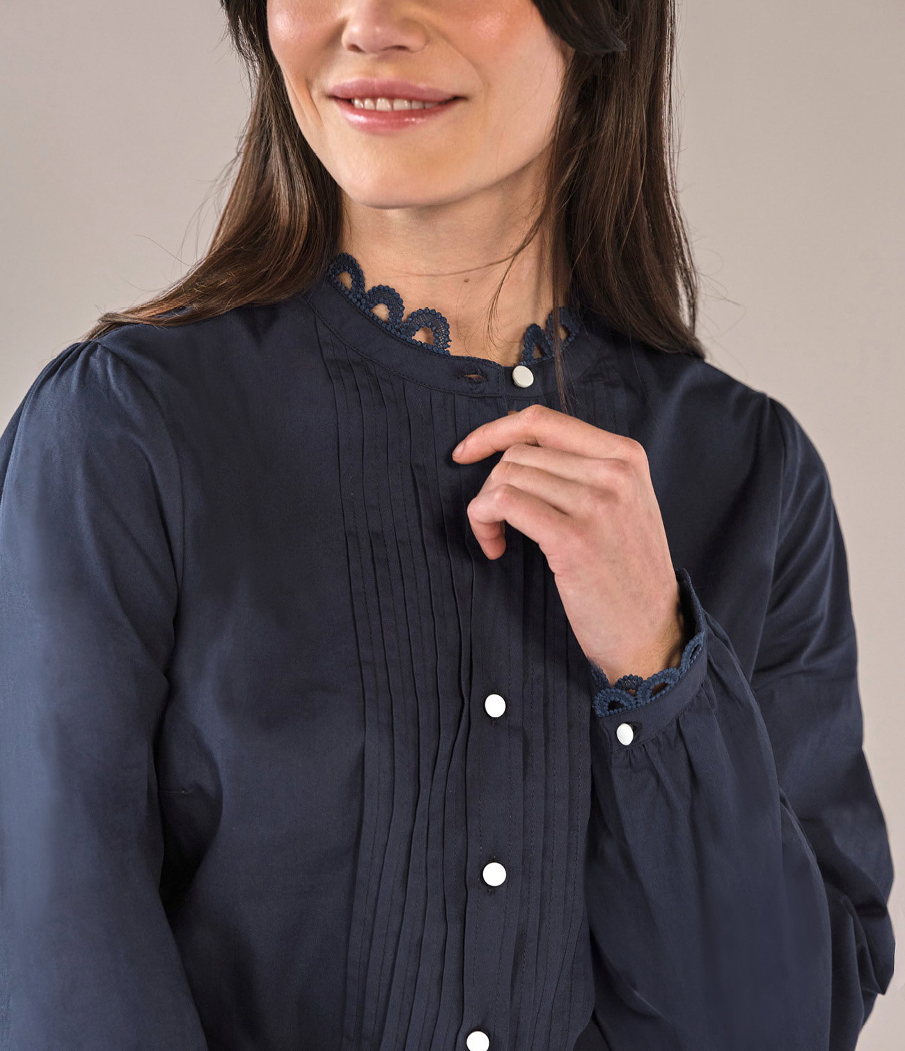 Loop Lace Trim Cotton Shirt