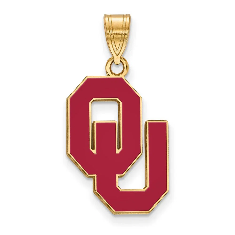 14k Gold Plated Silver Univ. of Oklahoma Large Enamel Pendant
