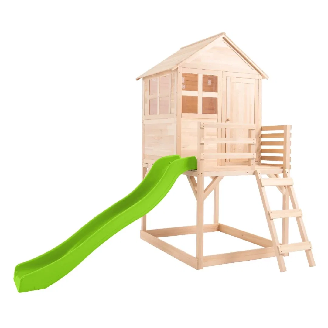 Image of Buttercup Cottage Wooden Playhouse with Deck & 6ft Wavy Slide - FSC® certified