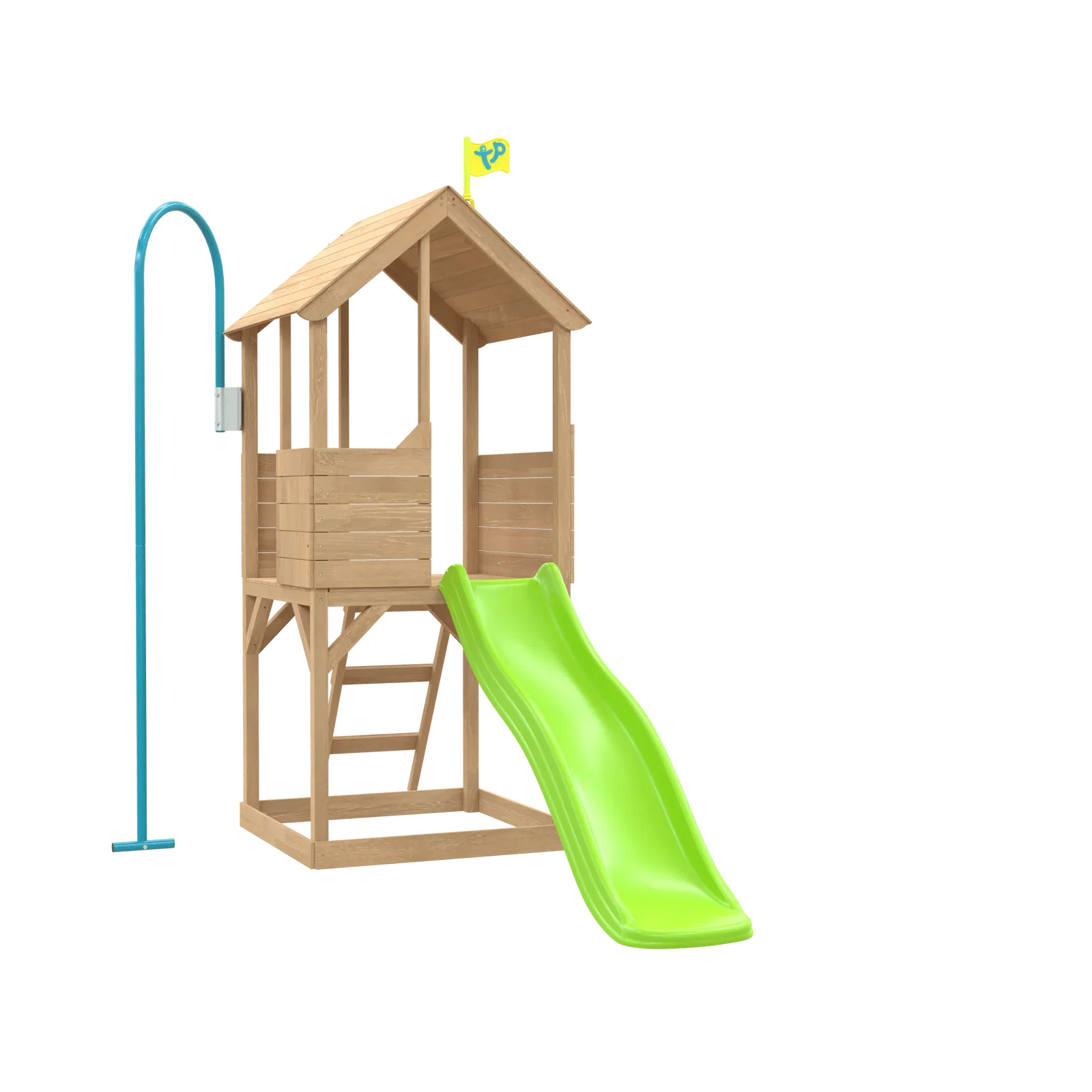 Image of Treehouse Wooden Play Tower, with Wavy Slide & Firemans Pole - FSC® certified