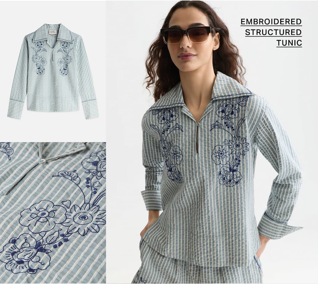 Embroidered Structured Long-Sleeved Tunic