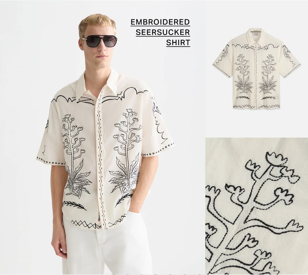 Embroidered Seersucker Relaxedfit Shortsleeved Shirt