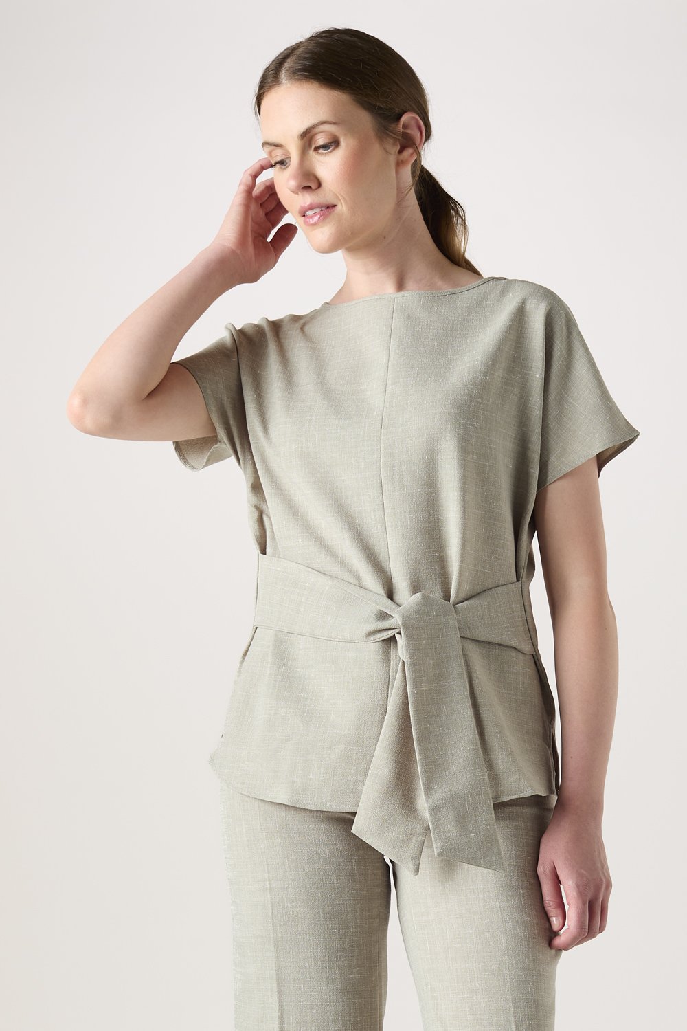 Image of SJ Women's Linen Blend Tie Tunic, Sage