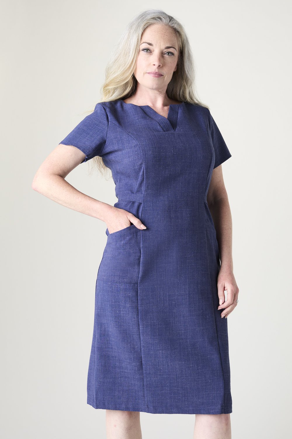 Image of SJ Women's Linen Blend V-Neck Dress, Navy