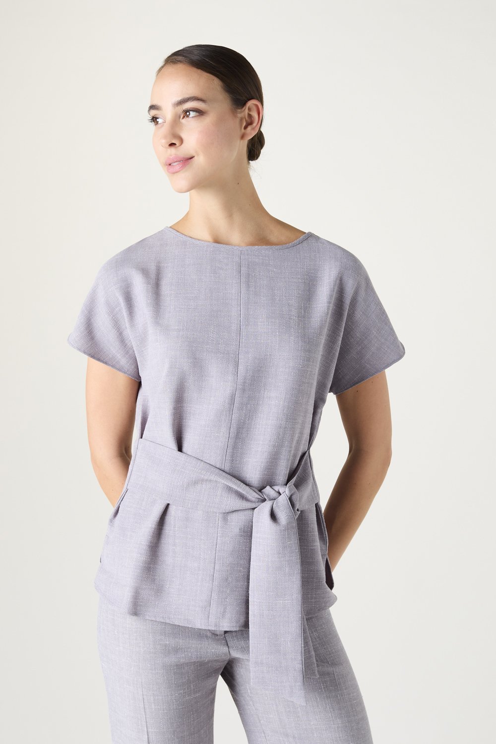 Image of SJ Women's Linen Blend Tie Tunic, Grey