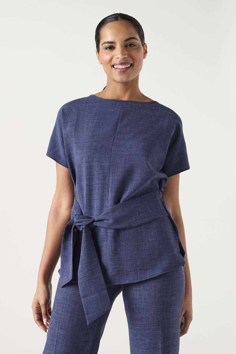 Image of SJ Women's Linen Blend Tie Tunic, Navy