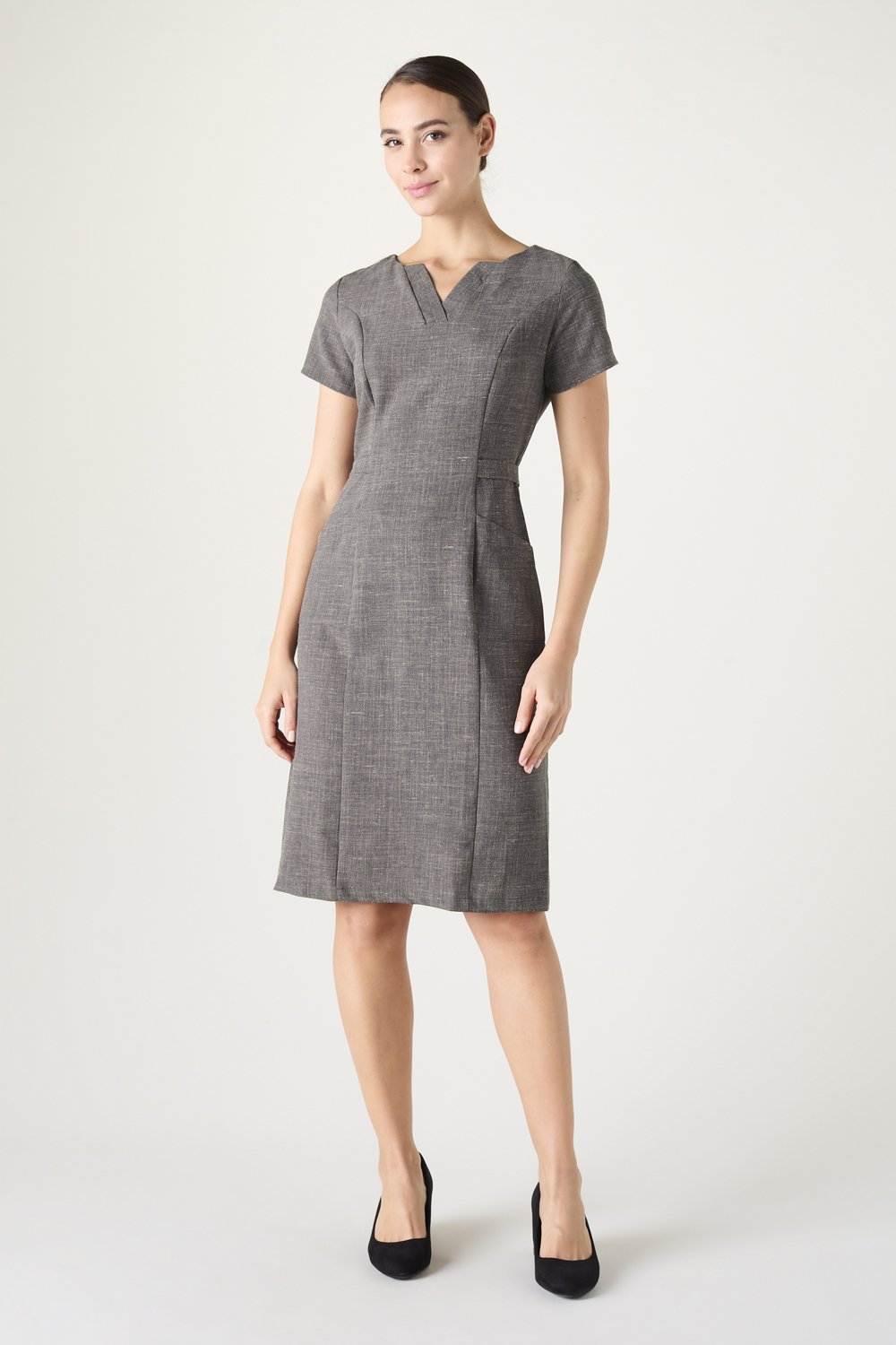Image of SJ Women's Linen Blend V-neck Dress, Warm Charcoal