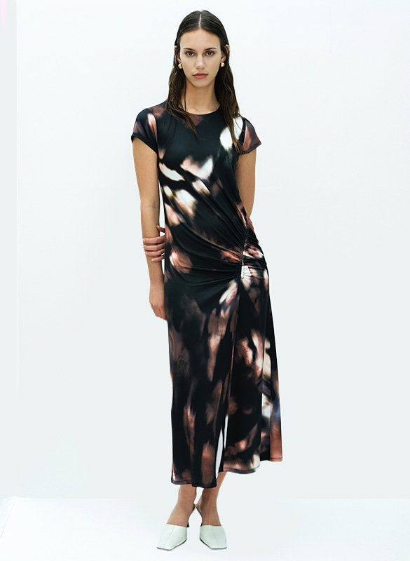 Josephine Abstract Printed Jersey Ruched Midi Dress