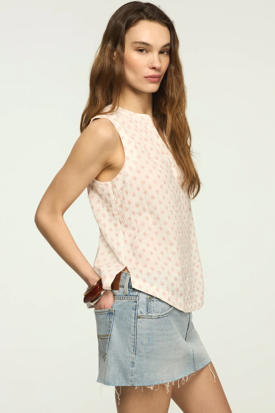 Image of Lucky Brand Gauze Popover Tank - Women's Clothing Tops Tank Top in Navy Ikat