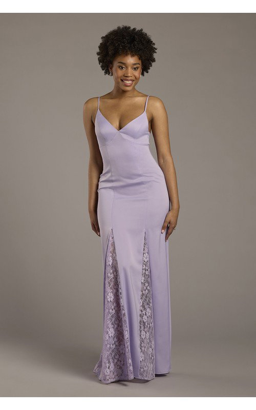 Charmeuse V-Neck Dress with Chantilly Lace Insets