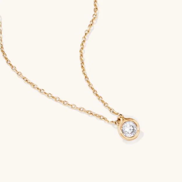 Round Cubic Zirconia Bezel Pendant Necklace in 9kt Bonded Gold Silver Filled