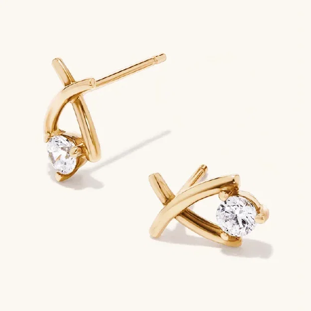 Cubic Zirconia XO Stud Earrings in 9kt Bonded Gold Silver Filled