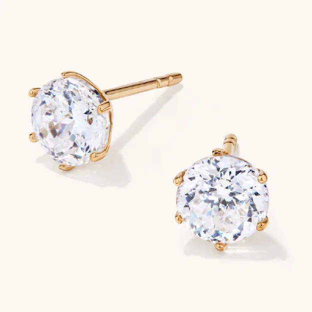 Round Cubic Zirconia Studs in 18kt Gold Plated Sterling Silver