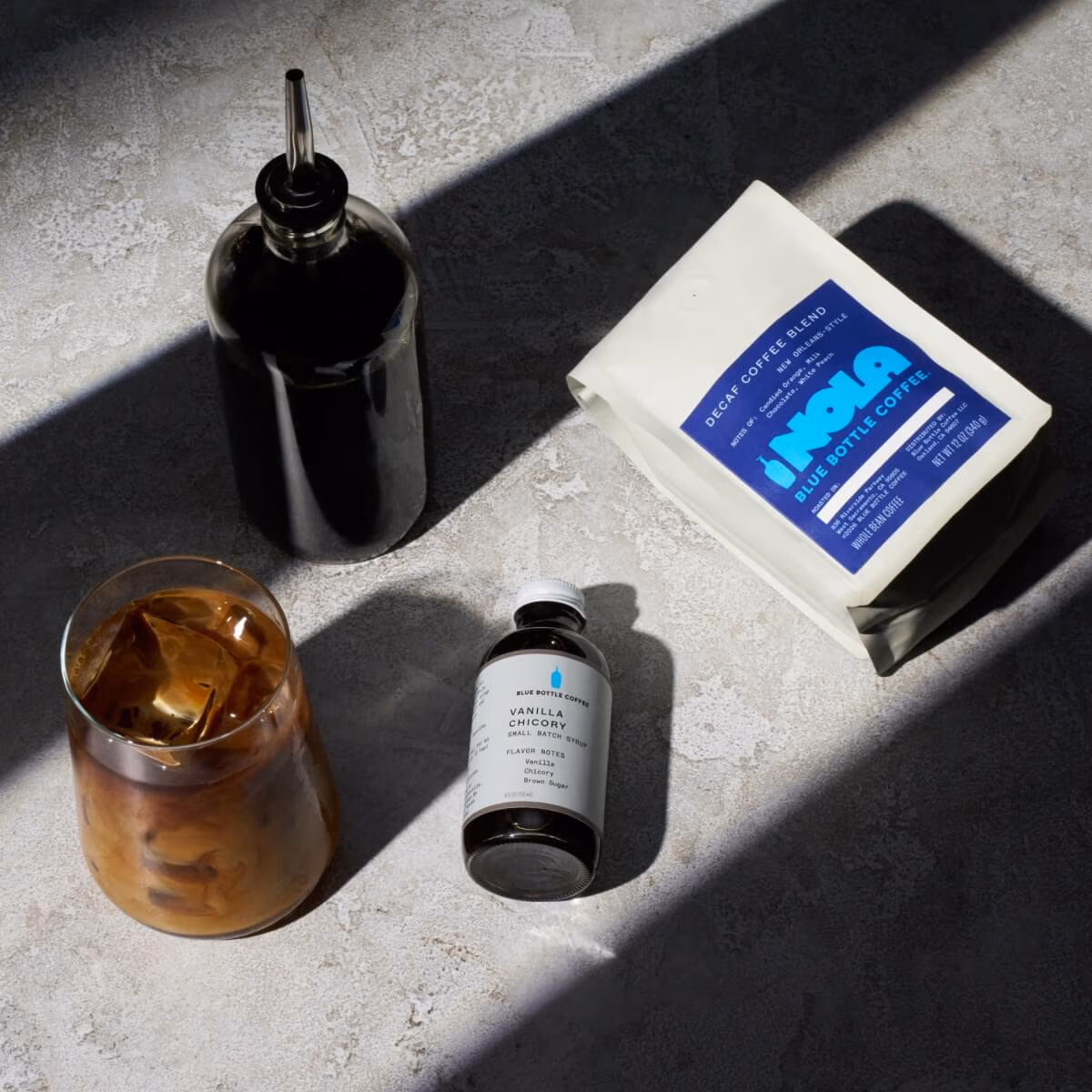 Image of coffee bag and glass.